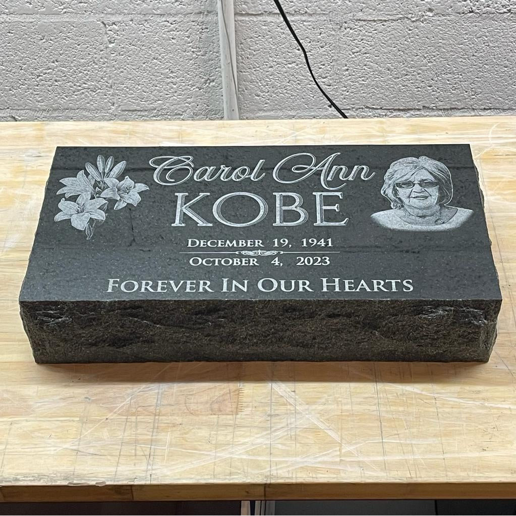 Calla Lily Cross - Custom Engraved Black Granite Headstone Memorial Marker with Portrait