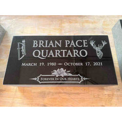 Angelic Embrace - Black Granite Headstone Memorial Marker with Engraved Swan and Wings Design