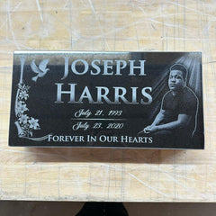 Classic Rose Tribute - Personalized Black Granite Headstone Memorial Marker with Portrait Engraving