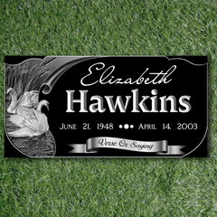 Elegant Swan Engraved Black Granite Headstone Memorial Marker with Custom Name and Dates