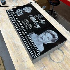 Classic Rose Tribute - Personalized Black Granite Headstone Memorial Marker with Portrait Engraving