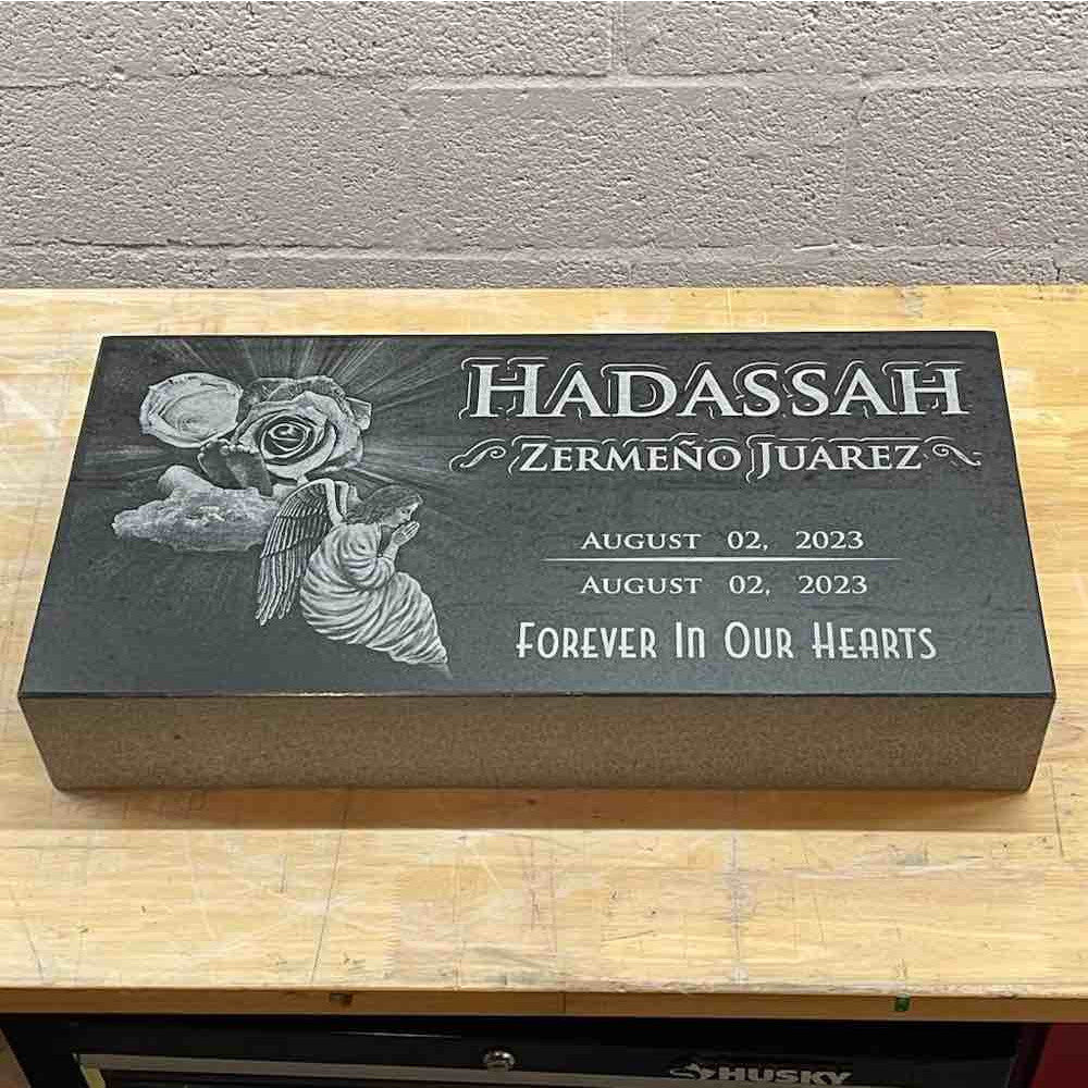 Classic Rose Tribute - Personalized Black Granite Headstone Memorial Marker with Portrait Engraving